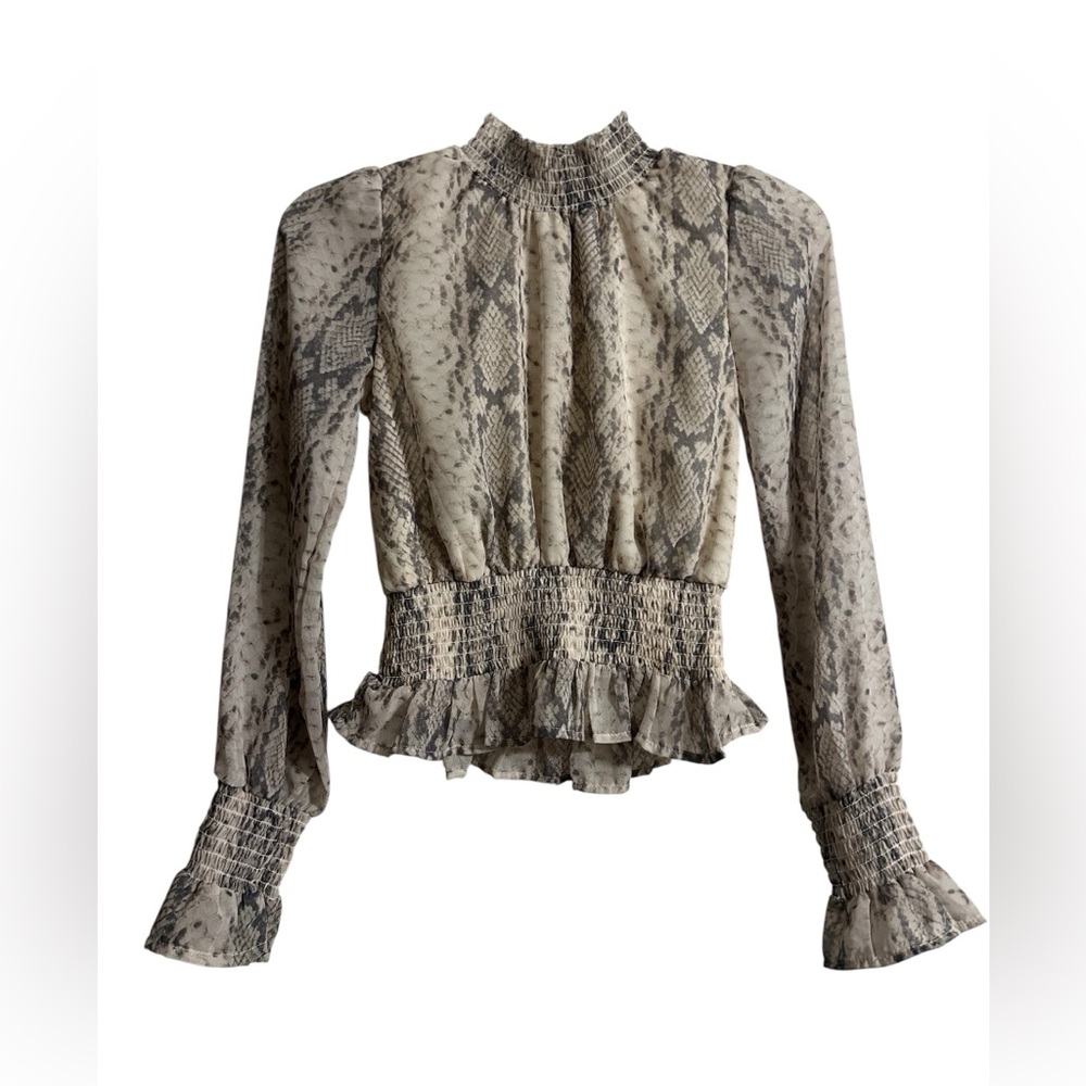 Classy Timeless Snake Print Cinched Peplum Blouse - Suze XS